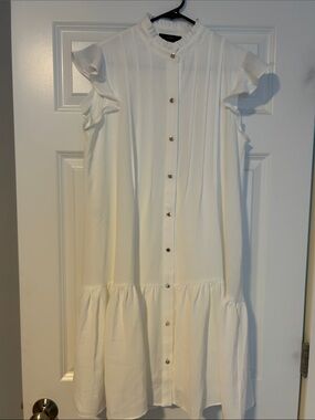 Women's White Ruffle Sleeve Mini Dress